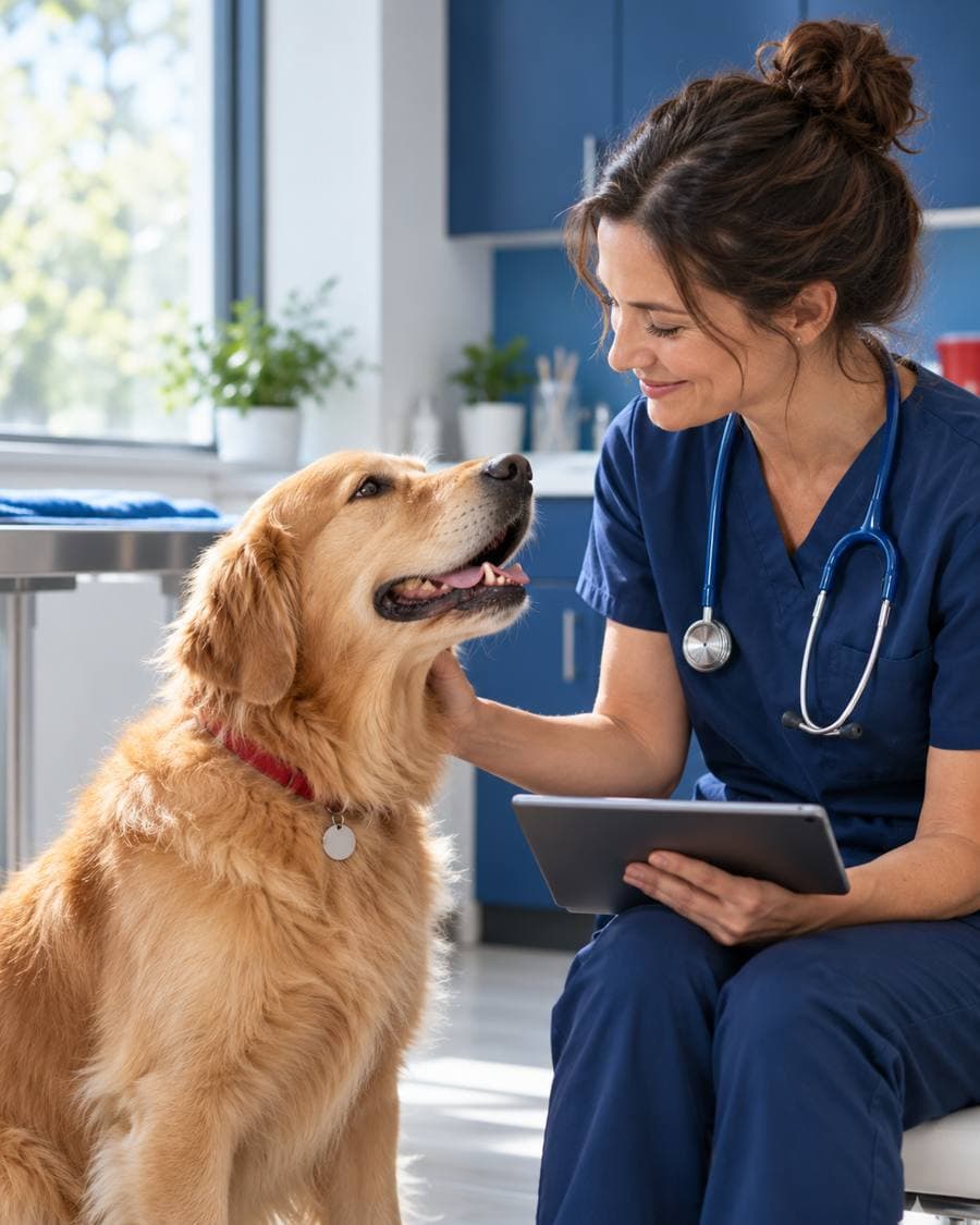Une vétérinaire prend soin d’un chien dans sa clinique